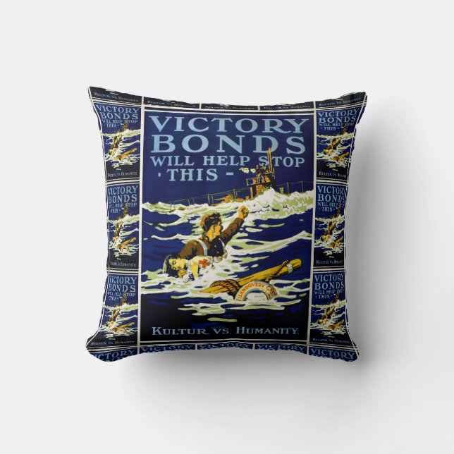 Victory Bonds Will Help Stop This Throw Pillow (Front)