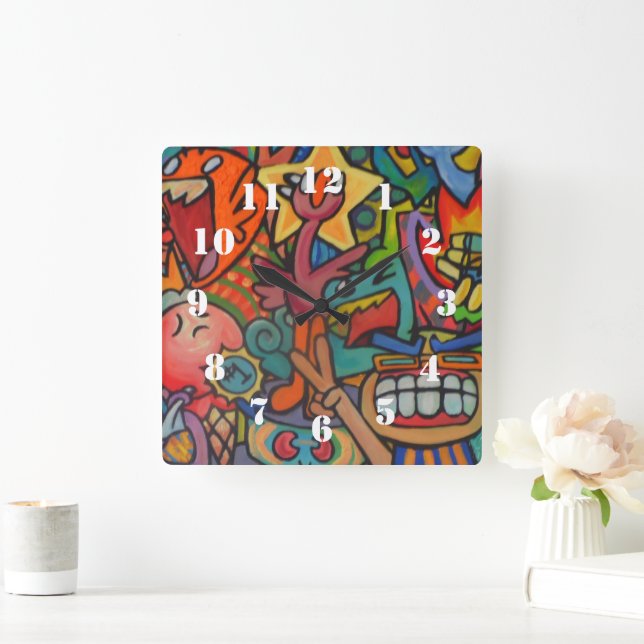 Victory By Squid Fear City Square Wall Clock (Home)