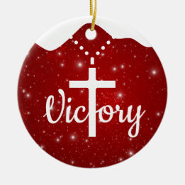 Victory Cross God's Love Inspirational Red ⛪️ 🎄 Ceramic Ornament