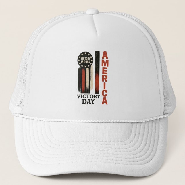 Victory Day Patriotic Distressed USA Art Trucker Hat (Front)