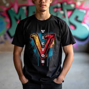 Victory in the Streets: Customizable Graffiti "V" T-Shirt