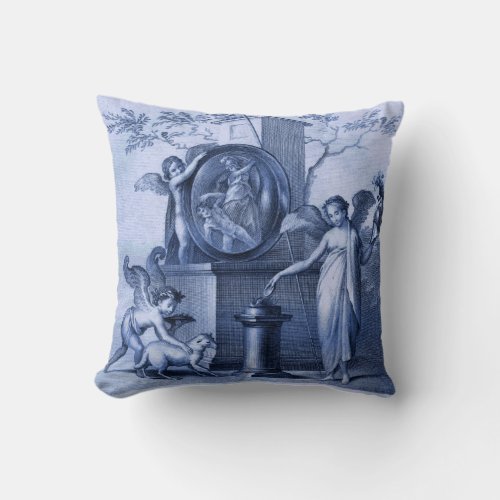 Victory makes a Sacrifice to Athena Blue Toile Throw Pillow