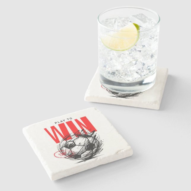 Victory Mindset Soccer Stone Coasters - Play to Wi (Side)