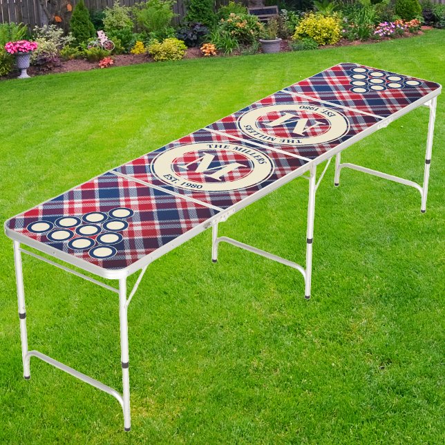 Victory Plaid Family Monogram & Name Beer Pong Table (Creator Uploaded)