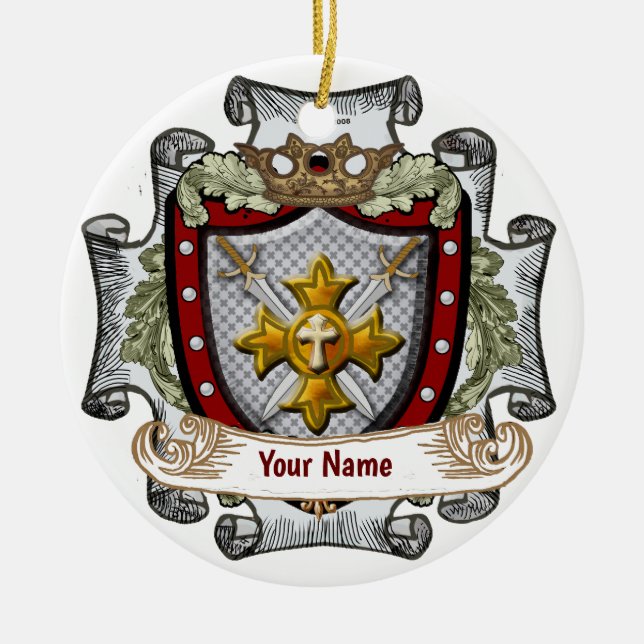 Victory Shield  Surname  Ceramic Ornament (Front)