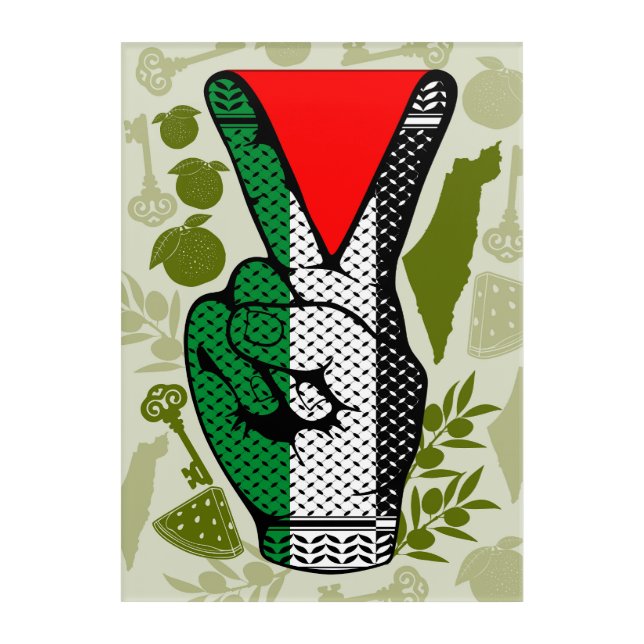 Victory Sign Hand Resistance Red Triangle Symbol Acrylic Print (Front)