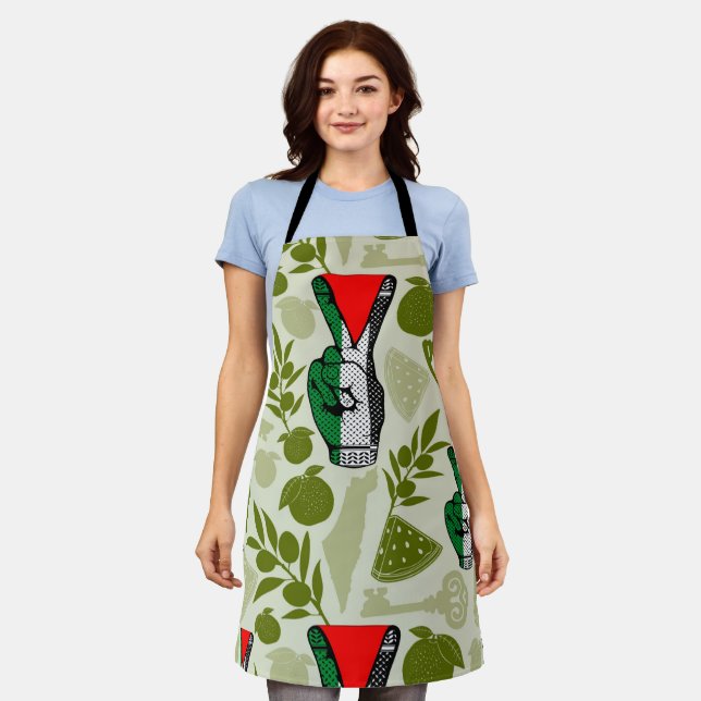 Victory Sign Hand Resistance Red Triangle Symbol Apron (Worn)