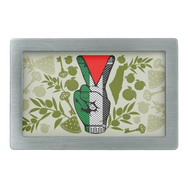 Victory Sign Hand Resistance Red Triangle Symbol Belt Buckle (Front)