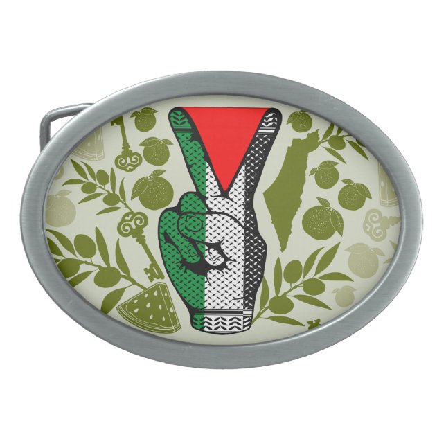 Victory Sign Hand Resistance Red Triangle Symbol Belt Buckle (Front)