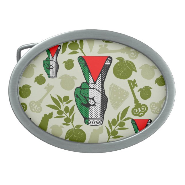 Victory Sign Hand Resistance Red Triangle Symbol Belt Buckle (Front)