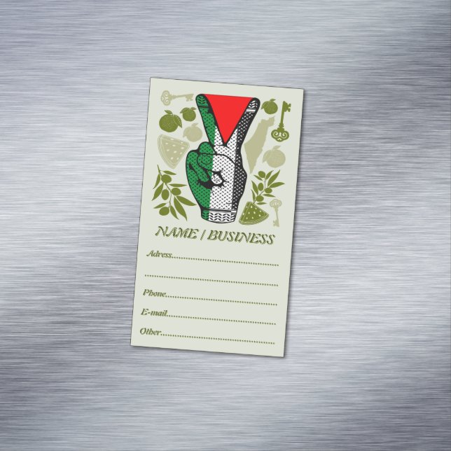 Victory Sign Hand Resistance Red Triangle Symbol Business Card Magnet (In Situ)