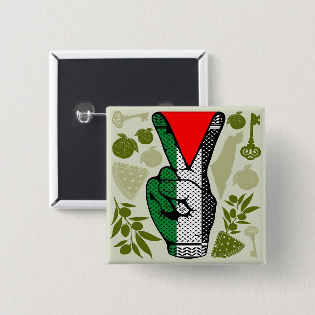 Victory Sign Hand Resistance Red Triangle Symbol Button (Front & Back)