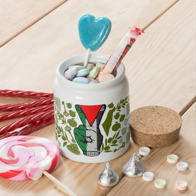 Victory Sign Hand Resistance Red Triangle Symbol Candy Jar (In Situ)