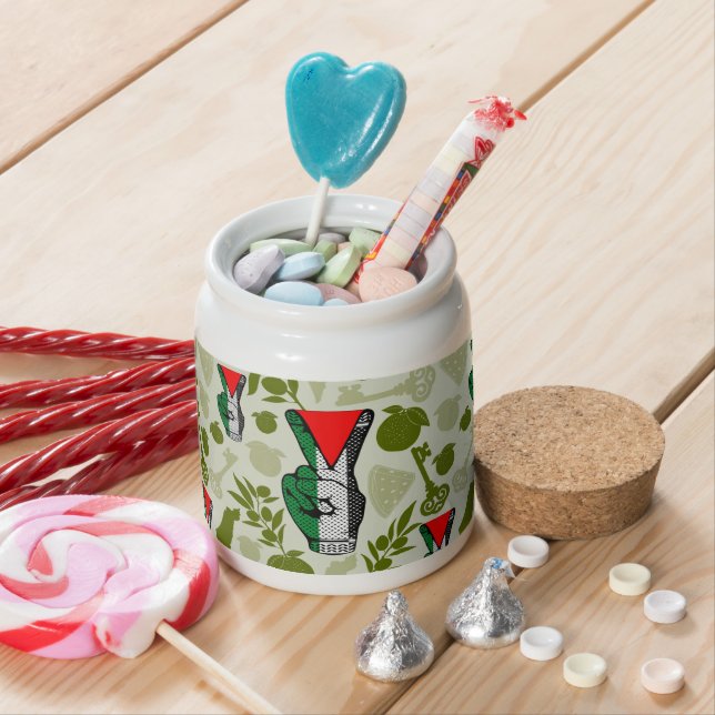 Victory Sign Hand Resistance Red Triangle Symbol Candy Jar (In Situ)
