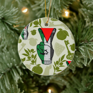 Victory Sign Hand Resistance Red Triangle Symbol Ceramic Ornament