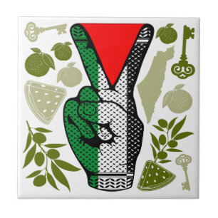 Victory Sign Hand Resistance Red Triangle Symbol Ceramic Tile