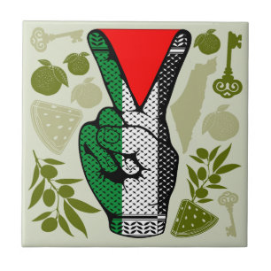 Victory Sign Hand Resistance Red Triangle Symbol Ceramic Tile