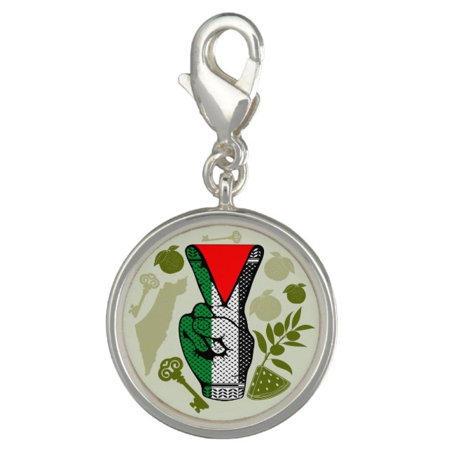 Victory Sign Hand Resistance Red Triangle Symbol Charm (Front)