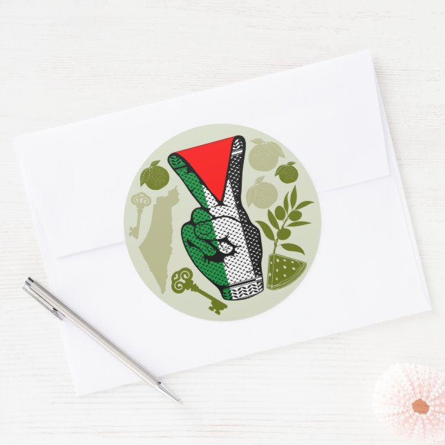Victory Sign Hand Resistance Red Triangle Symbol Classic Round Sticker (Envelope)