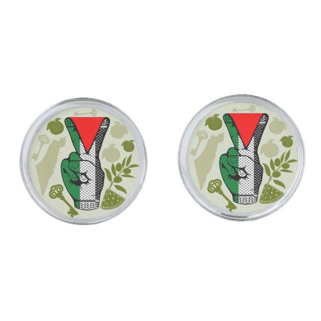 Victory Sign Hand Resistance Red Triangle Symbol Cufflinks (Front)