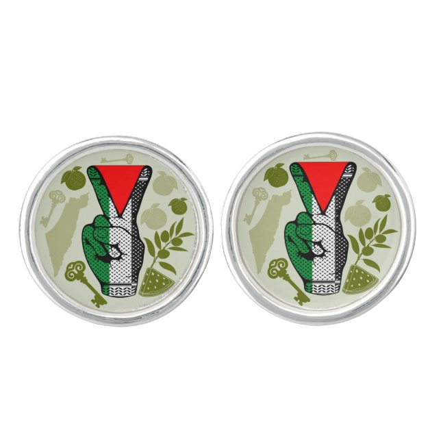 Victory Sign Hand Resistance Red Triangle Symbol Cufflinks (Front)