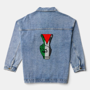 Victory Sign Hand Resistance Red Triangle Symbol Denim Jacket