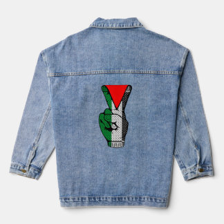 Victory Sign Hand Resistance Red Triangle Symbol Denim Jacket