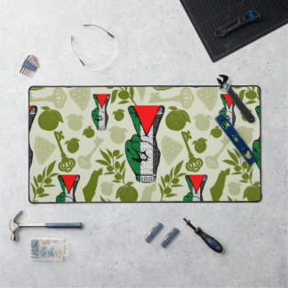 Victory Sign Hand Resistance Red Triangle Symbol Desk Mat