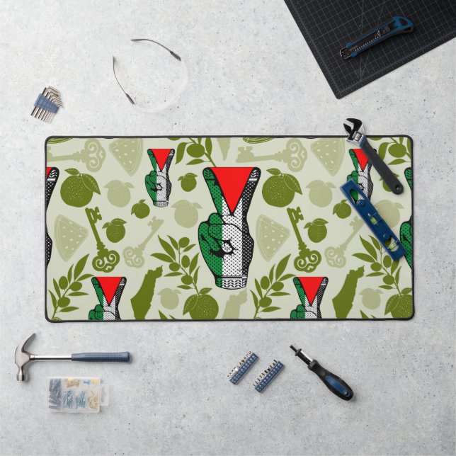 Victory Sign Hand Resistance Red Triangle Symbol Desk Mat (Workstation)