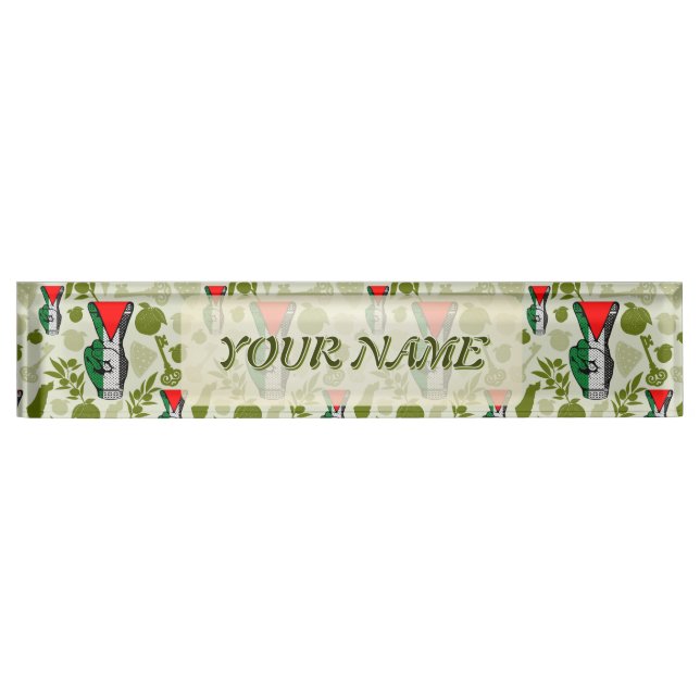 Victory Sign Hand Resistance Red Triangle Symbol Desk Name Plate (Front)