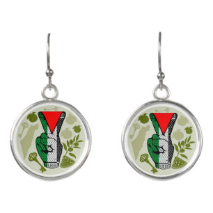 Victory Sign Hand Resistance Red Triangle Symbol Earrings