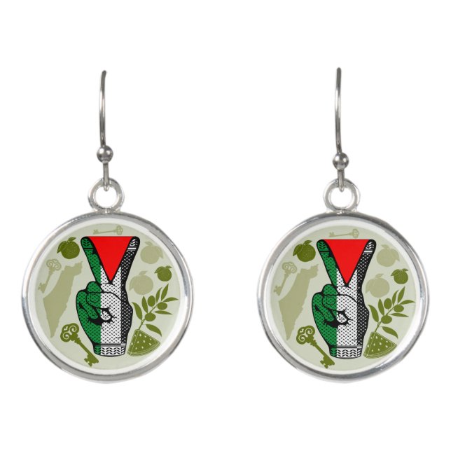 Victory Sign Hand Resistance Red Triangle Symbol Earrings (Front)