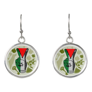Victory Sign Hand Resistance Red Triangle Symbol Earrings