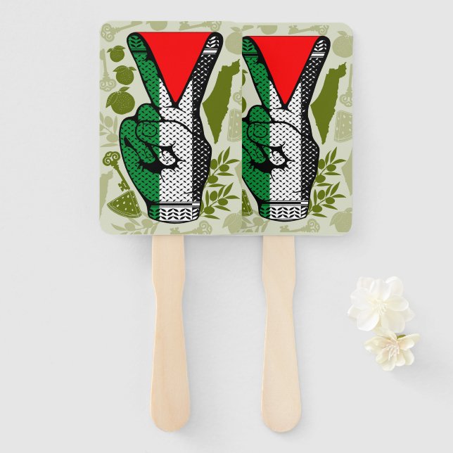 Victory Sign Hand Resistance Red Triangle Symbol Fan (Front and Back)