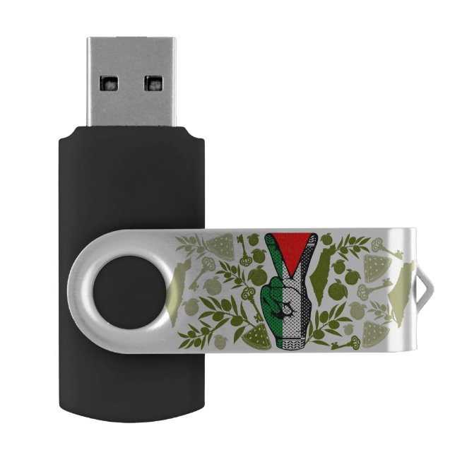 Victory Sign Hand Resistance Red Triangle Symbol Flash Drive (Opened)