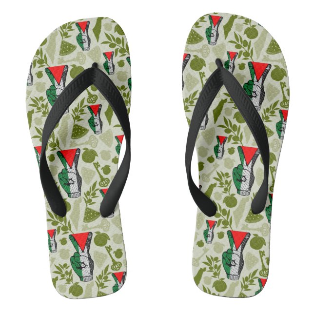 Victory Sign Hand Resistance Red Triangle Symbol Flip Flops (Footbed)