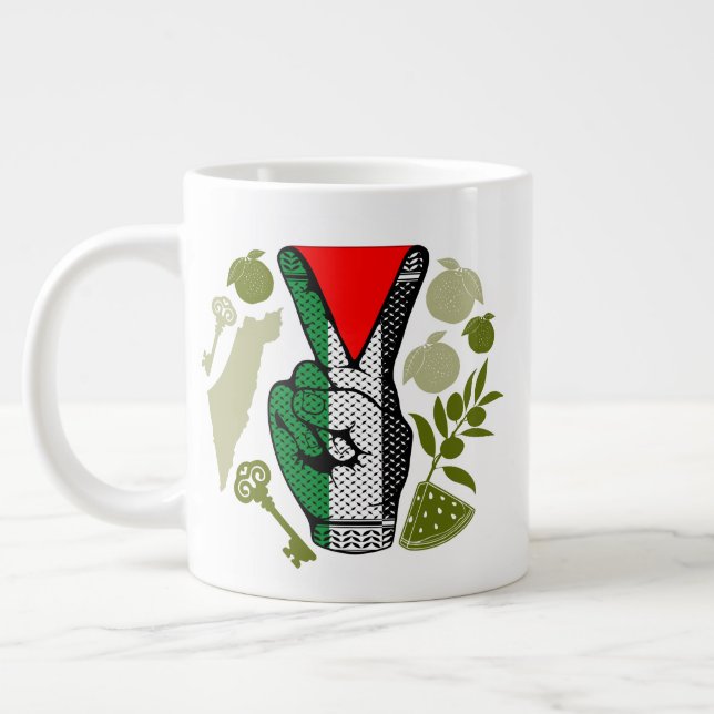 Victory Sign Hand Resistance Red Triangle Symbol Giant Coffee Mug (Left)