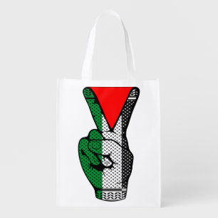 Victory Sign Hand Resistance Red Triangle Symbol Grocery Bag