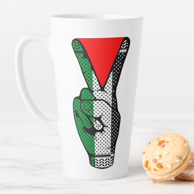 Victory Sign Hand Resistance Red Triangle Symbol Latte Mug (In Situ)
