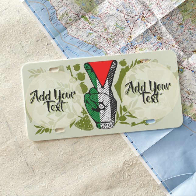 Victory Sign Hand Resistance Red Triangle Symbol License Plate (In Situ)