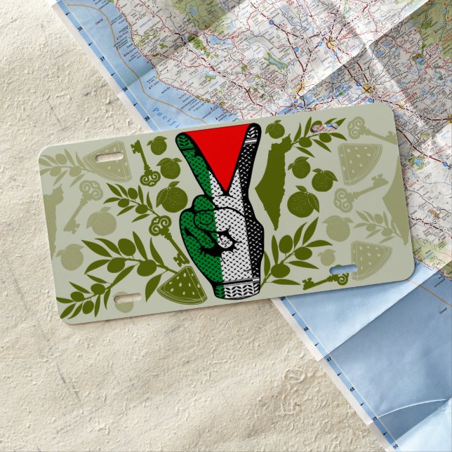 Victory Sign Hand Resistance Red Triangle Symbol License Plate (In Situ)