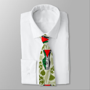 Victory Sign Hand Resistance Red Triangle Symbol Neck Tie