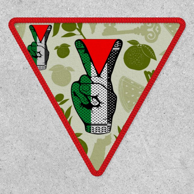 Victory Sign Hand Resistance Red Triangle Symbol Patch (Front)