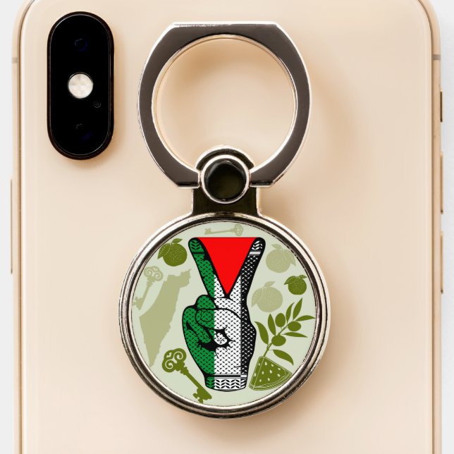 Victory Sign Hand Resistance Red Triangle Symbol Phone Ring Stand (Close Up)