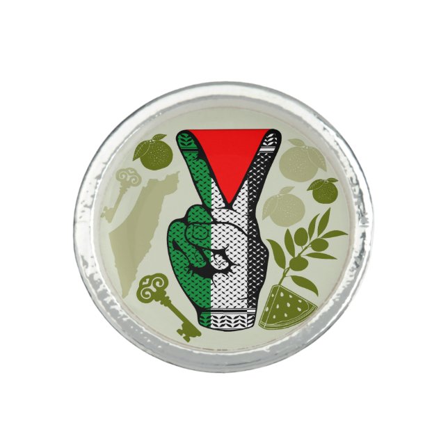 Victory Sign Hand Resistance Red Triangle Symbol Ring (Front)