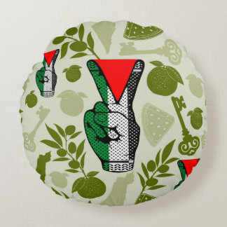 Victory Sign Hand Resistance Red Triangle Symbol Round Pillow