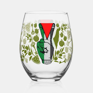 Victory Sign Hand Resistance Red Triangle Symbol Stemless Wine Glass