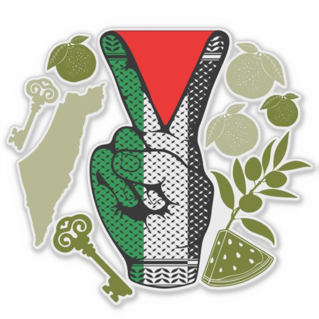 Victory Sign Hand Resistance Red Triangle Symbol Sticker (Front)