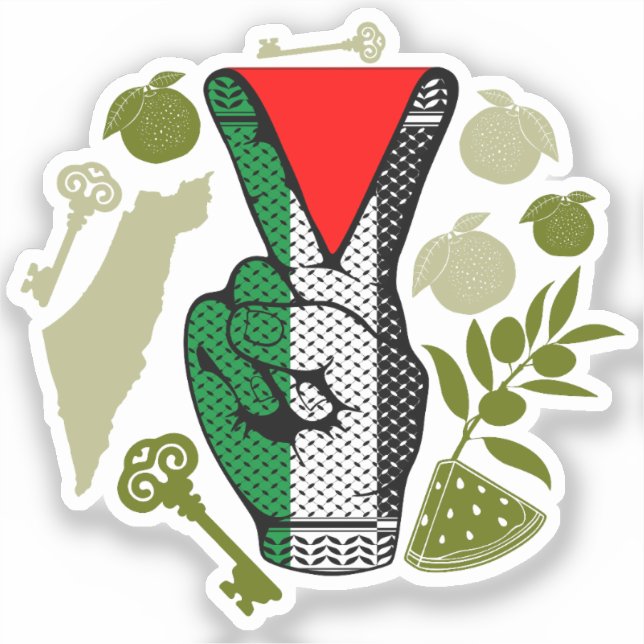Victory Sign Hand Resistance Red Triangle Symbol Sticker (Front)