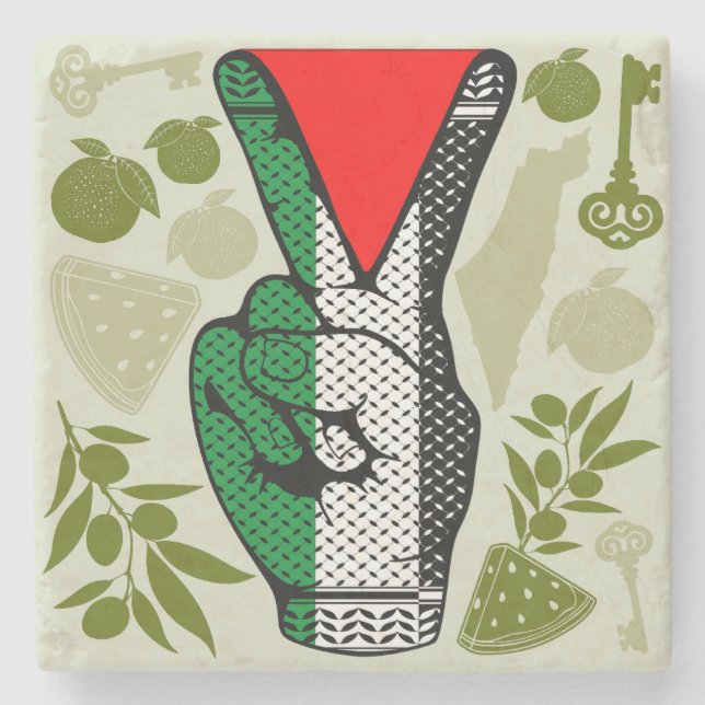 Victory Sign Hand Resistance Red Triangle Symbol Stone Coaster (Front)
